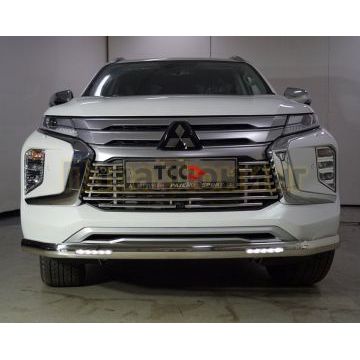 Защита передняя нижняя (овальная с ДХО) 75х42 мм ТСС для Mitsubishi Pajero Sport 2021- Защита передняя нижняя (овальная с ДХО) 75х42 мм ТСС для Mitsubishi Pajero Sport 2021-