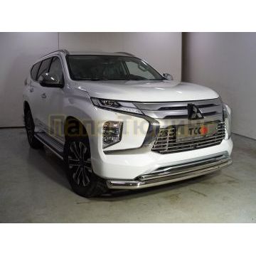 Защита передняя нижняя (двойная) 76,1/42,4 мм ТСС для Mitsubishi Pajero Sport 2021-