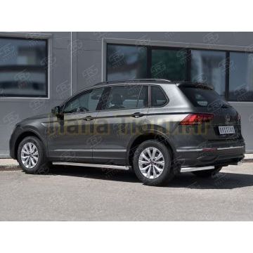 Защита заднего бампера уголки d57 секции Руссталь для Volkswagen Tiguan 2020- (кроме R-LINE)