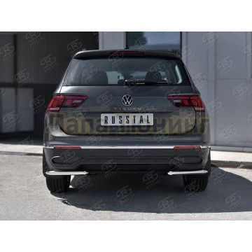 Защита заднего бампера уголки d42 секции Руссталь для Volkswagen Tiguan 2020- (кроме R-LINE)