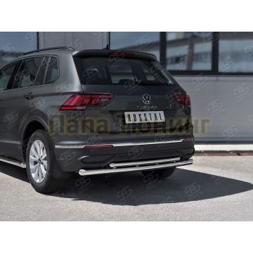 Защита заднего бампера d57 дуга-d42 дуга Руссталь для Volkswagen Tiguan 2020- (кроме R-LINE)