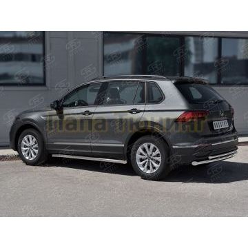 Защита заднего бампера d57 дуга-d42 дуга Руссталь для Volkswagen Tiguan 2020- (кроме R-LINE)