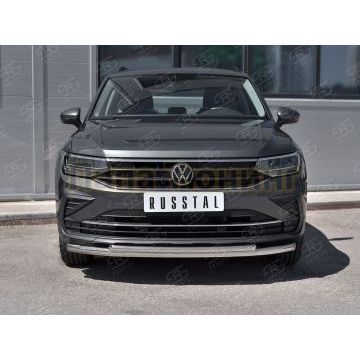 Защита переднего бампера d57 секции-d42 дуга Руссталь для Volkswagen Tiguan 2020- (кроме R-LINE)