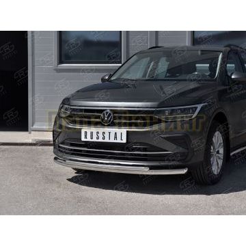 Защита переднего бампера d57 секции-d42 дуга Руссталь для Volkswagen Tiguan 2020- (кроме R-LINE)