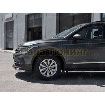 Защита переднего бампера d57 секции-d42 дуга Руссталь для Volkswagen Tiguan 2020- (кроме R-LINE)