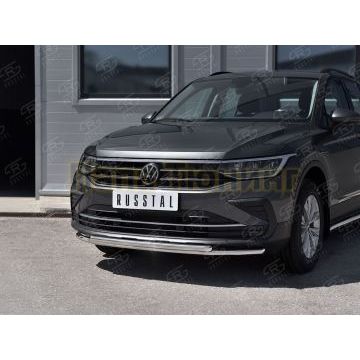 Защита переднего бампера d42 секции-d42 дуга Руссталь для Volkswagen Tiguan 2020- (кроме R-LINE)