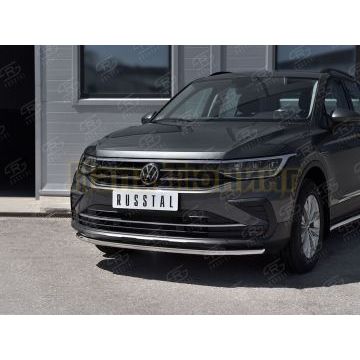 Защита переднего бампера d42 секции Руссталь для Volkswagen Tiguan 2020- (кроме R-LINE)