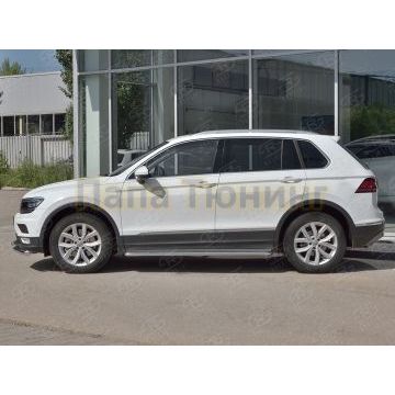 Пороги труба d42 с листом (Лист нерж, проф. нерж) (вариант 3) Руссталь для Volkswagen Tiguan 2020- (кроме R-LINE)