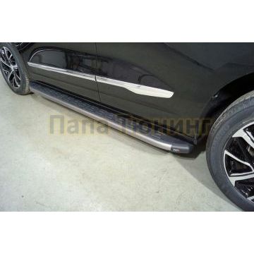 Пороги алюминиевые с пластиковой накладкой (карбон серые) 1820 мм ТСС для Haval Jolion (1,5 л., 2WD) 2021-