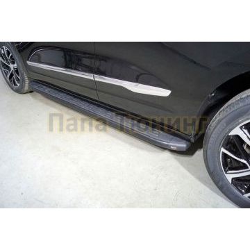 Пороги алюминиевые с пластиковой накладкой (карбон черные) 1820 мм ТСС для Haval Jolion (1,5 л., 2WD) 2021-