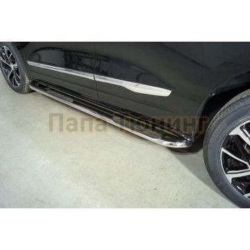 Пороги овальные гнутые с накладкой 75х42 мм ТСС для Haval Jolion (1,5 л., 2WD) 2021- Пороги овальные гнутые с накладкой 75х42 мм ТСС для Haval Jolion (1,5 л., 2WD) 2021-