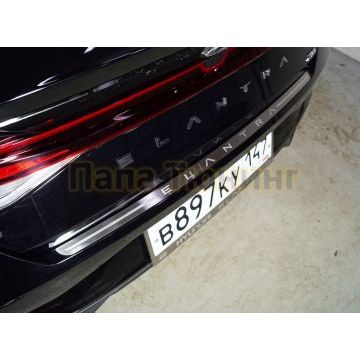 Накладка на задний бампер (лист шлифованный надпись Elantra) ТСС для Hyundai Elantra 2020-