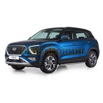 Пороги алюминиевые Rival BMW-Style V1 для Hyundai Creta 2021-