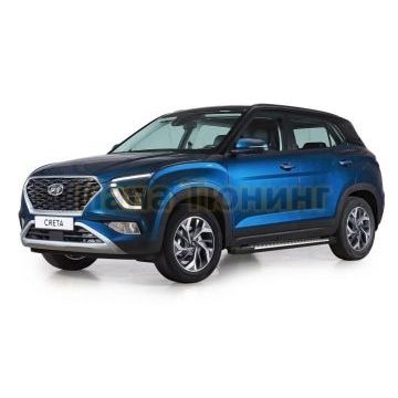 Пороги алюминиевые Rival BMW-Style V2 для Hyundai Creta 2021-