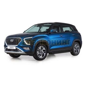 Пороги алюминиевые Rival Black Start для Hyundai Creta 2021-