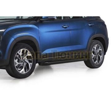 Пороги алюминиевые Rival Black Start для Hyundai Creta 2021-