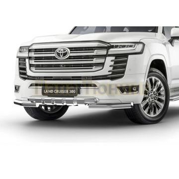 Защита переднего бампера d76+d57 с профильной защитой Rival для Toyota Land Cruiser 300 V-3.5; 4.0.2021-