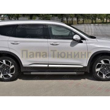 Пороги алюминиевые "Элеганс" РусСталь для Hyundai Santa Fe 2021-