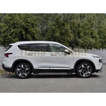 Пороги алюминиевые "Элеганс" РусСталь для Hyundai Santa Fe 2021-