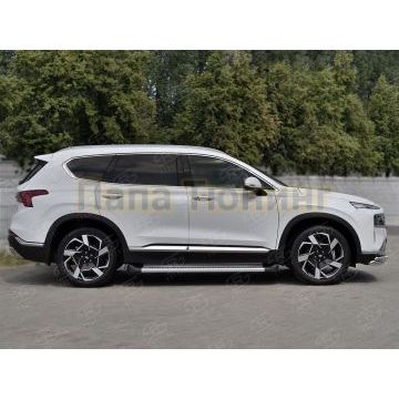 Пороги алюминиевые "Сити" РусСталь для Hyundai Santa Fe 2021-