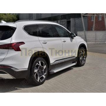 Пороги алюминиевые "Сити" РусСталь для Hyundai Santa Fe 2021-