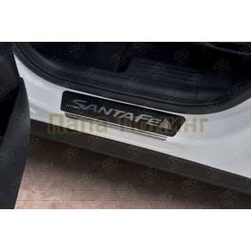 Накладки на пороги RUSSTAL (нерж., карбон, надпись) для Hyundai Santa Fe 2021-