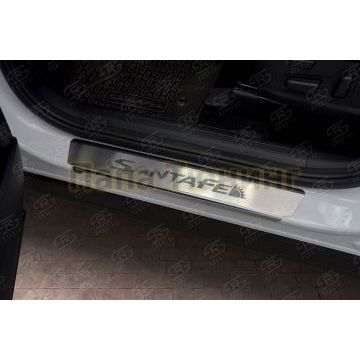 Накладки на пороги RUSSTAL (нерж., шлиф., надпись) для Hyundai Santa Fe 2021-
