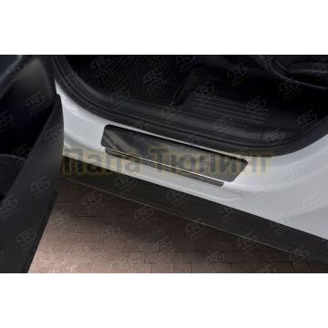 Накладки на пороги RUSSTAL (нерж., зеркало) для Hyundai Santa Fe 2021-