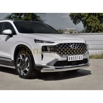 Защита переднего бампера d57 секции-d42 уголки РусСталь для Hyundai Santa Fe 2021-