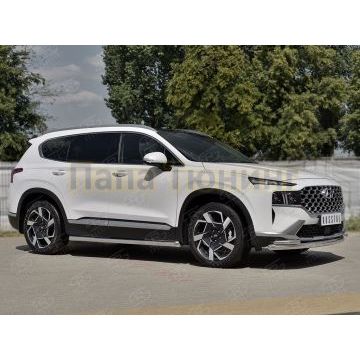 Защита переднего бампера d57 секции-d42 уголки РусСталь для Hyundai Santa Fe 2021-