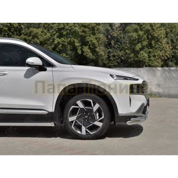 Защита переднего бампера d57 секции-d42 уголки РусСталь для Hyundai Santa Fe 2021-