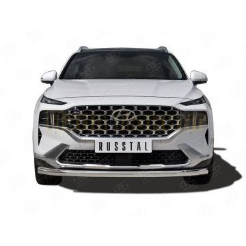 Защита переднего бампера d57 секции РусСталь для Hyundai Santa Fe 2021-
