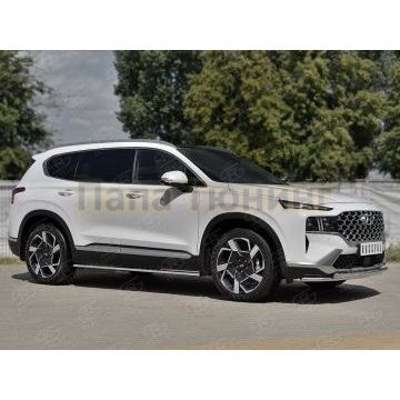 Защита переднего бампера d42 секции-d42 дуга РусСталь для Hyundai Santa Fe 2021-