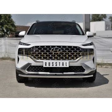 Защита переднего бампера d42 секции РусСталь для Hyundai Santa Fe 2021-