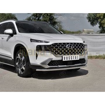 Защита переднего бампера d42 секции РусСталь для Hyundai Santa Fe 2021-