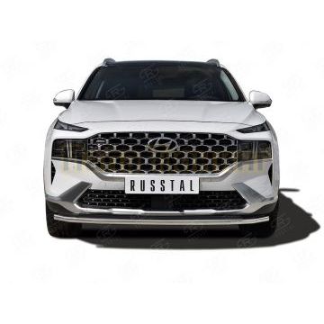 Защита переднего бампера d42 секции РусСталь для Hyundai Santa Fe 2021-