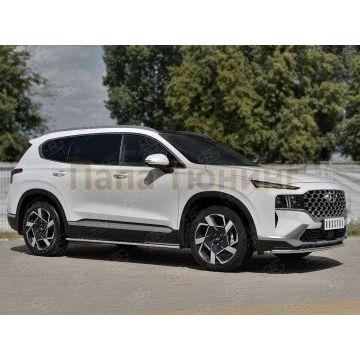 Защита переднего бампера d42 секции РусСталь для Hyundai Santa Fe 2021-