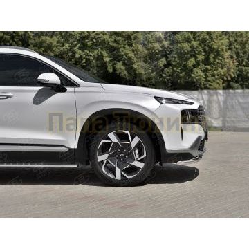 Защита переднего бампера d42 секции РусСталь для Hyundai Santa Fe 2021-