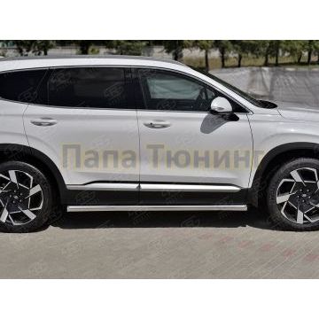Пороги труба d57 секции (вариант 1) РусСталь для Hyundai Santa Fe 2021-