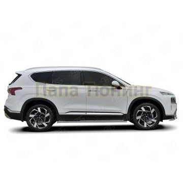 Пороги труба 75х42 овал с проступью РусСталь для Hyundai Santa Fe 2021-