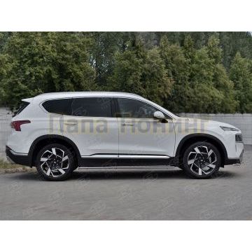 Пороги труба 75х42 овал с проступью РусСталь для Hyundai Santa Fe 2021-
