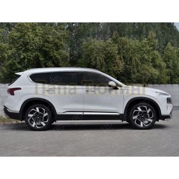 Пороги труба d42 с листом (Лист нерж, проф. нерж) (вариант 3) РусСталь для Hyundai Santa Fe 2021-