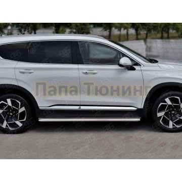 Пороги труба d42 с листом (Лист нерж, проф. нерж) (вариант 3) РусСталь для Hyundai Santa Fe 2021-
