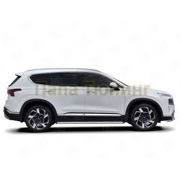 Пороги труба d42 с листом (Лист нерж, проф. нерж) (вариант 3) РусСталь для Hyundai Santa Fe 2021-