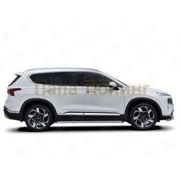 Пороги труба d42 с листом (Лист алюм, проф.сталь) (вариант 2) РусСталь для Hyundai Santa Fe 2021-