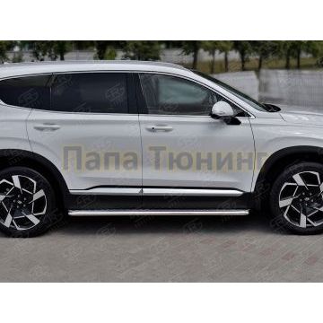 Пороги труба d42 с листом (Лист алюм, проф.сталь) (вариант 2) РусСталь для Hyundai Santa Fe 2021-