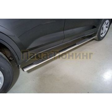 Пороги овальные с накладкой 75х42 мм ТСС для Hyundai Creta 2021- Пороги овальные с накладкой 75х42 мм ТСС для Hyundai Creta 2021-