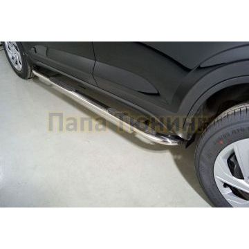 Пороги овальные гнутые с накладкой 75х42 мм ТСС для Hyundai Creta 2021- Пороги овальные гнутые с накладкой 75х42 мм ТСС для Hyundai Creta 2021-