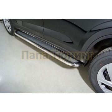 Пороги с площадкой (нерж. лист) 75х42 мм ТСС для Hyundai Creta 2021- Пороги с площадкой (нерж. лист) 75х42 мм ТСС для Hyundai Creta 2021-