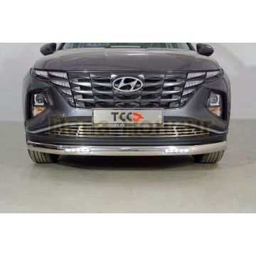 Защита передняя нижняя (овальная с ДХО) 75х42 мм ТСС для Hyundai Tucson 2021- Защита передняя нижняя (овальная с ДХО) 75х42 мм ТСС для Hyundai Tucson 2021-